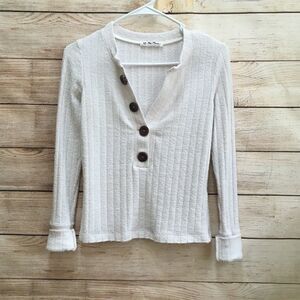WE THE FREE HENLEY THERMAL KNIT TOP IN CREAM